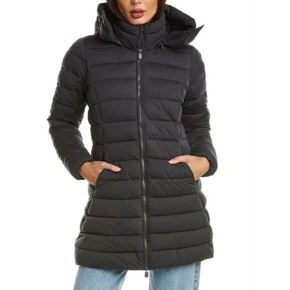 SAVE THE DUCK Black Dorothy Quilted Removable Hood Puffer Jacket NWT Size 5 L/XL - Picture 1 of 12